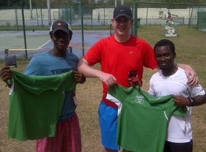 Rainford Tennis Club present medals to Jeff and Albert