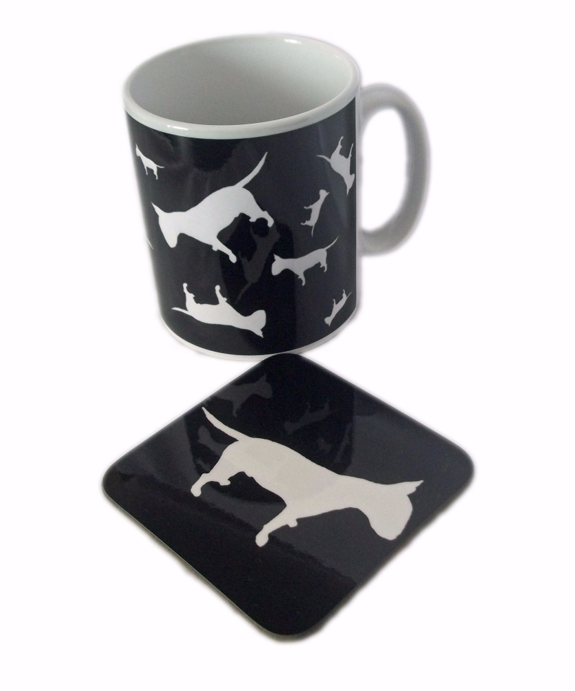English Bull Terrier Dog Silhouette EBT Ceramic Mug And Square Gloss Coaste