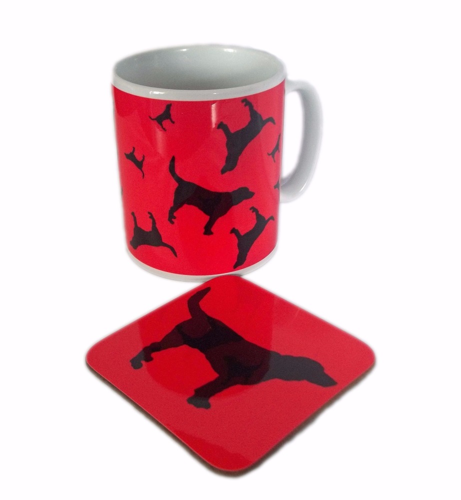 Beagle Dog Silhouette Hound Ceramic Mug And Square Gloss Coaster Set