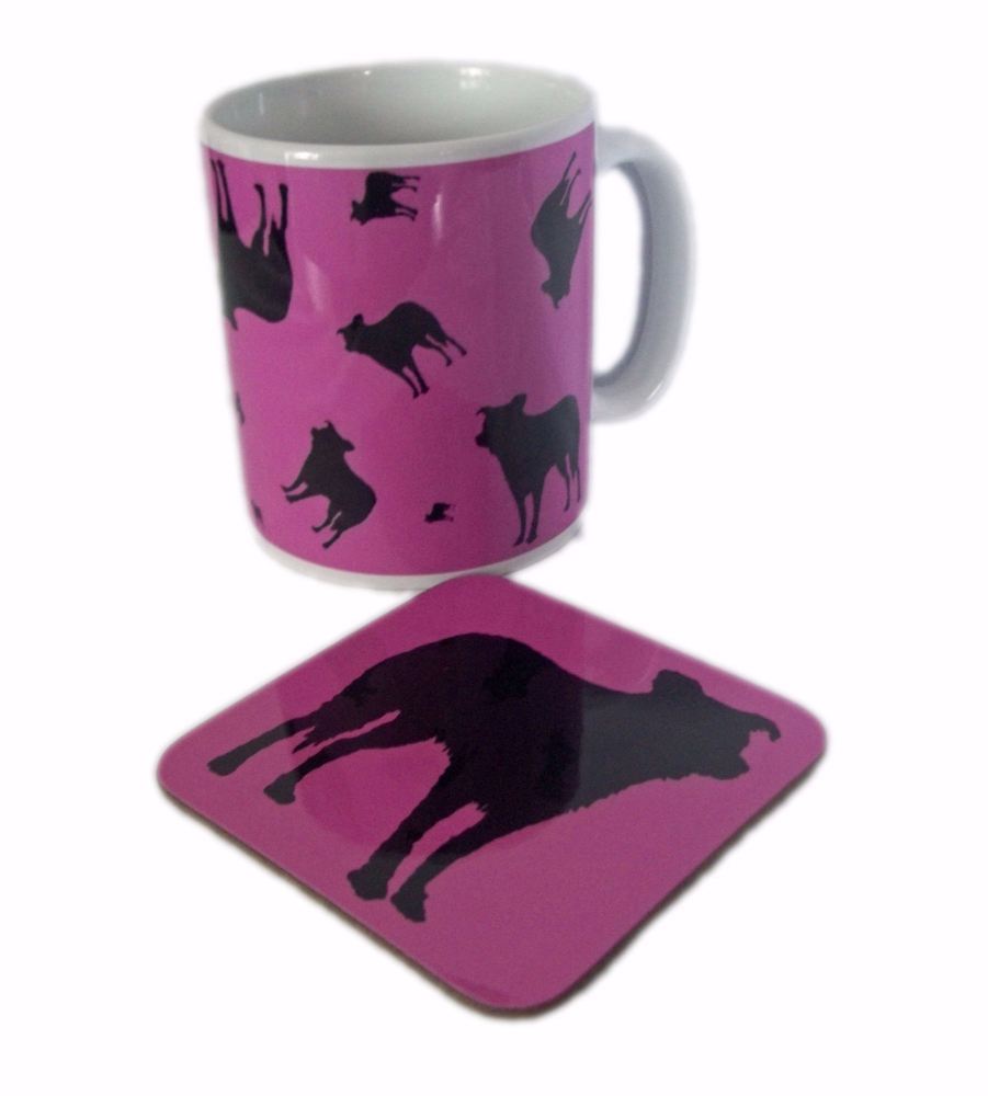 Border Collie Dog Silhouette Ceramic Mug And Square Gloss Coaster Set