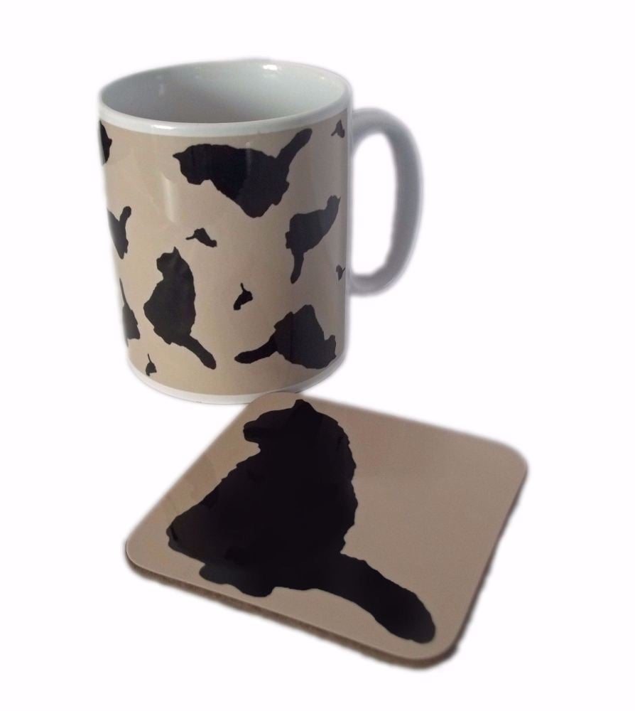 Cat Silhouette Kitty Ceramic Mug And Square Gloss Coaster Set