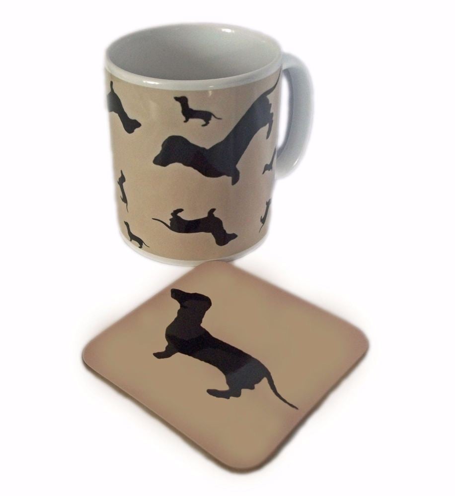 Dachshund Dahks-hound Sausage Dog Silhouette Ceramic Mug And Square Gloss C
