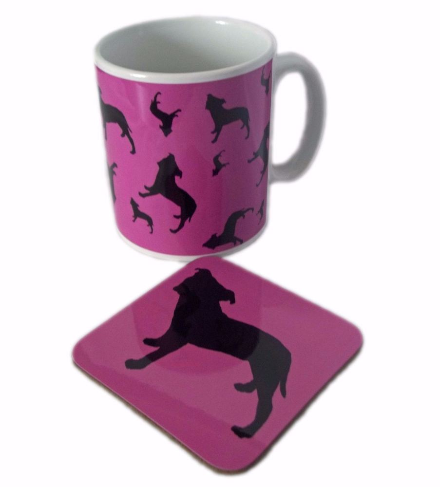 Staffordshire Bull Terrier Dog Silhouette Staffy Staffie Ceramic Mug And Sq
