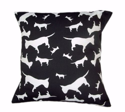 English Bull Terrier Dog Silhouette EBT Cushion Black