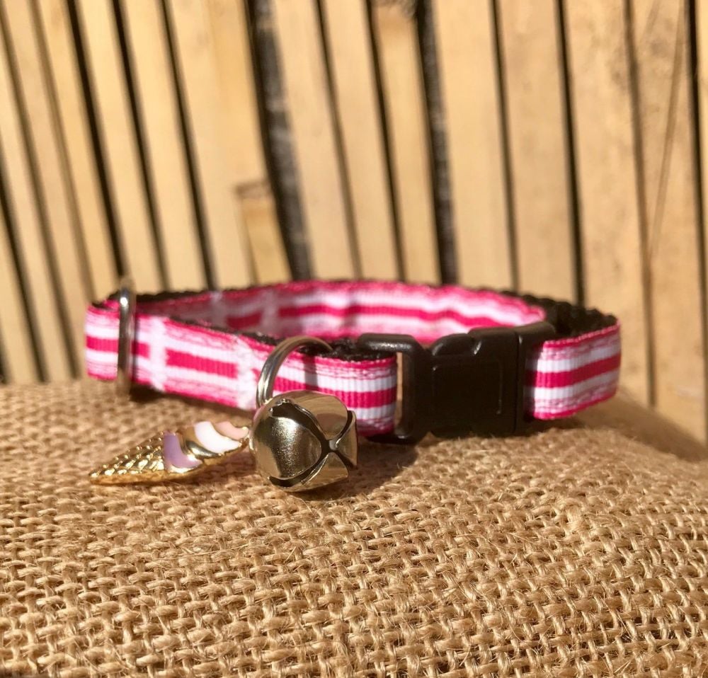 Rock Pink And White Stripe Fun At The Fair Adjustable Cat Collar Fuchsia
