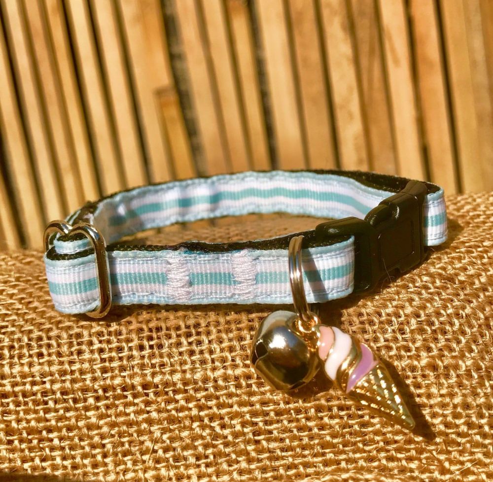 Mint Green Fun At The Fair Striped Adjustable Cat Collar