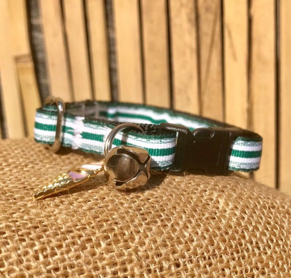 Crazy Golf Stripe Green And White Fun At The Fair Adjustable Cat Collar