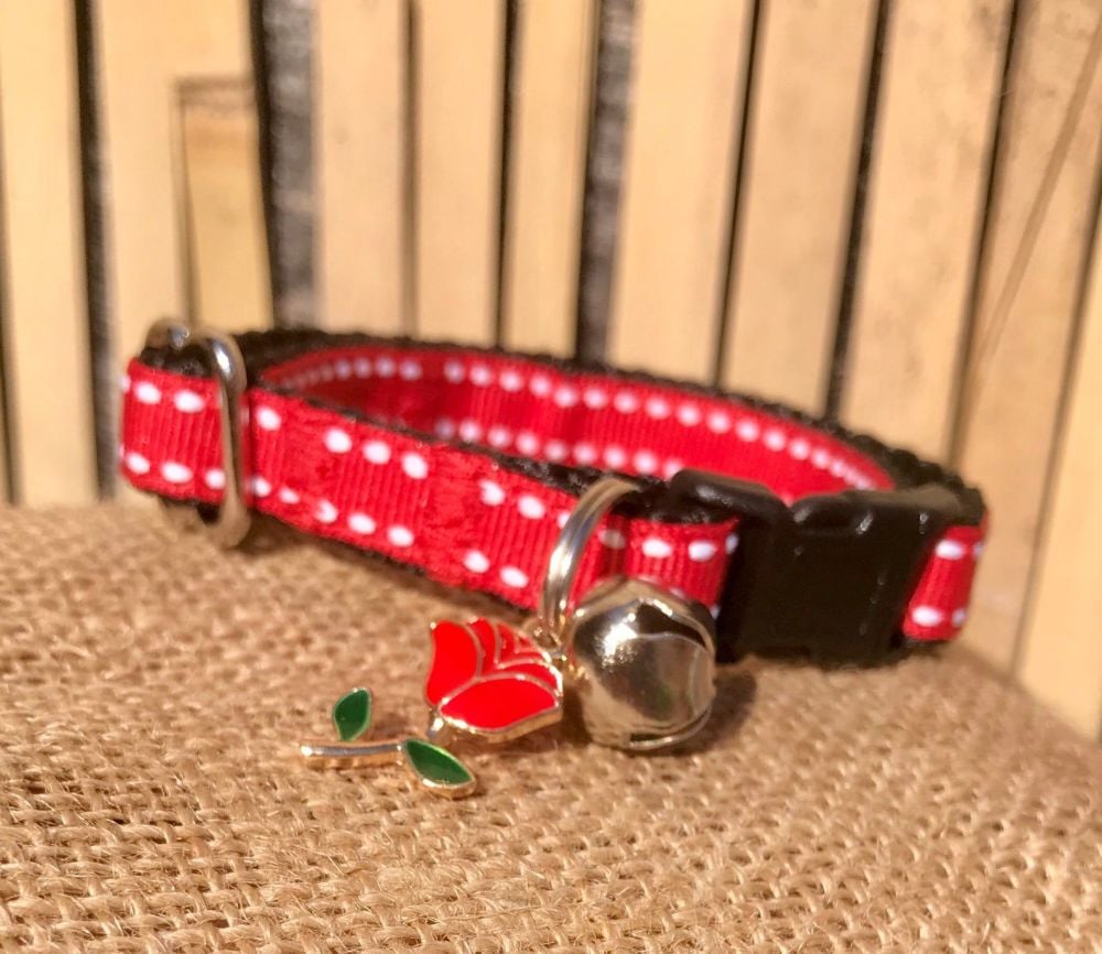 Red English Rose Saddle Stitch Adjustable Cat Collar England St George