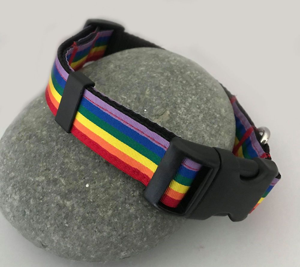 Rainbow Stripe Adjustable Dog Collar Gay Pride LGBT Celebration Multi Colou