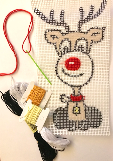 Childrens Christmas Rudolph Red Nose Reindeer Cross Stitch Kit