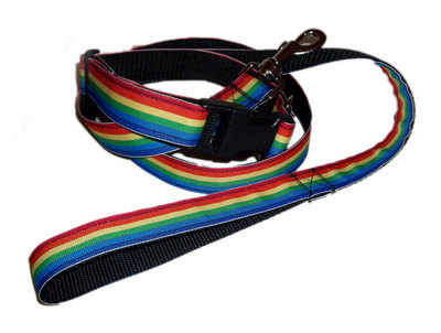 Handmade Pride Rainbow Dog Lead And Collar Combination