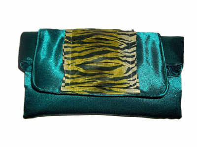Emerald tiger satin clutch bag
