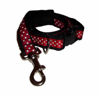 Red polka dot dog lead & collar combi