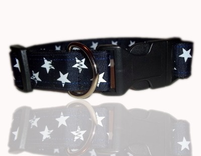 Navy Blue And White Super Star Dog Collar