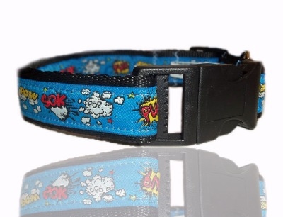Comic Pow Blue Superhero Dog Collar