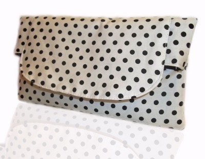 White and black polka dot clutch bag
