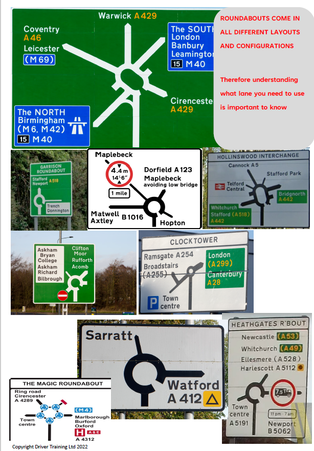 How to teach roundabouts - Choice of Lane  6. Choice of Lanes Before the Roundabout  Lane choice must be made early.  Late decisions lead to:      Swerving    Hesitation    Poor positioning  Teach: &acirc;What lane do you need&acirc;and when do you need it?&acirc;  Then confirm with: Road signs and markings