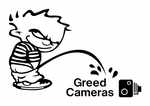 Pee Boy Greed Camera Sticker