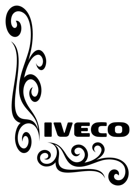 Iveco truck cab window stickers pair scrolls horse logos 
