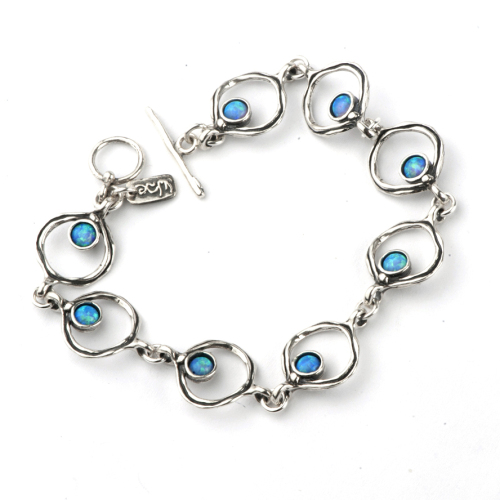 Bracelet Silver with Blue & rainbow Opals - Aviv