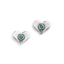 Stud Earrings Silver with Blue Heart Opals - Aviv
