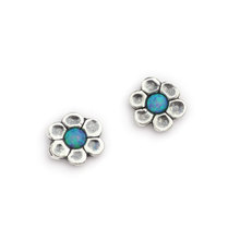Stud Earrings Silver with Blue daisy Opals - Aviv