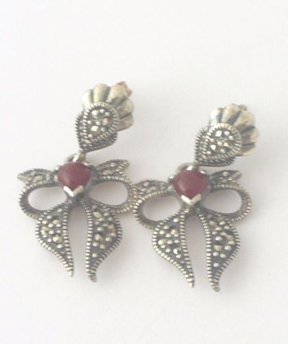 Carnelian silver earrings Bow design  (CBOW01)