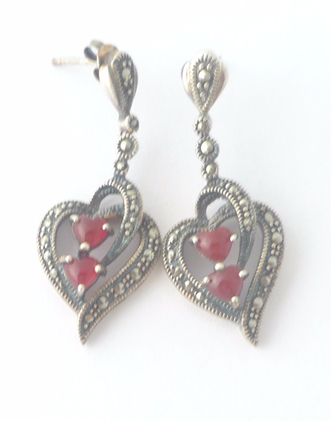 Carnelian silver  earrings Hearts (C04E)