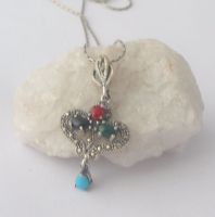 Silver  Necklace Hearts - Multi stone Turquoise & Agate  (MS01N)