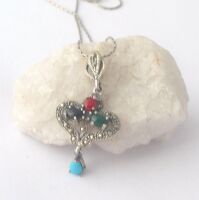 Silver  Necklace Hearts - Multi stone Turquoise & Agate  (MS01N)