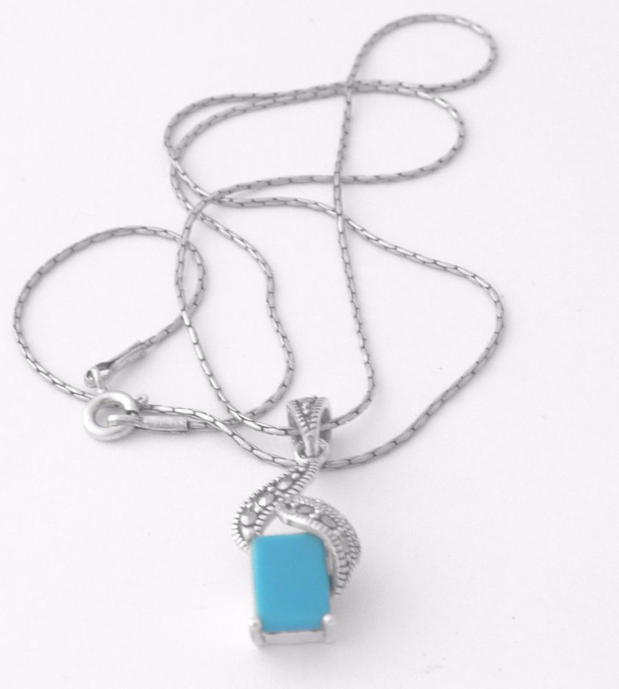 Turquoise Silver Necklace - Square  (T02N)