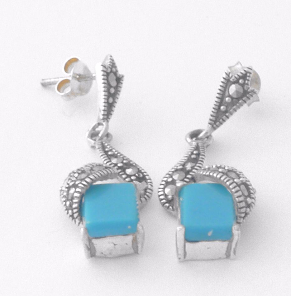 Turquoise Silver Earrings - Square (T02E)