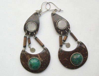 Earrings from Peru - Coconut, shell & Semi Precious Stone PO2
