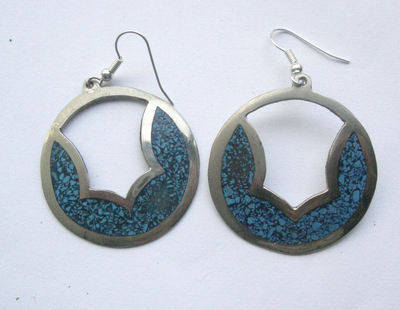 Mexican earrings Silver with crushed Turquoise (MEX11)