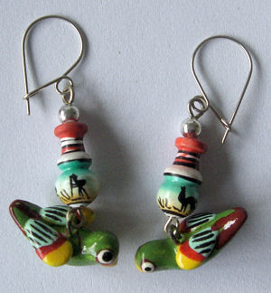 Earrings from Peru - Hand painted ceramic Birds - PO4