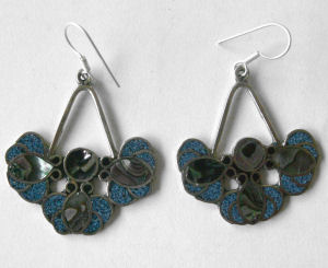 Mexican earrings Silver with crushed Turquoise (MEX20)