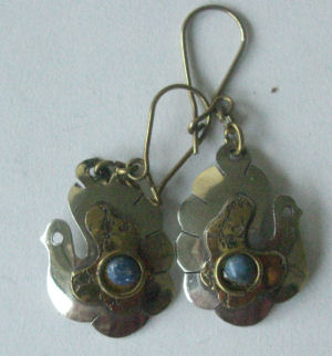 Chilean Brass Earrings with Lapis CH03