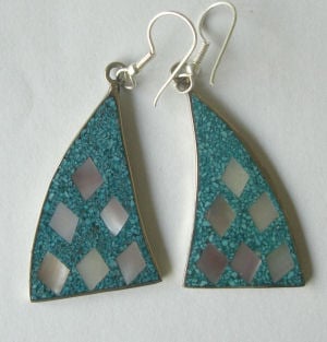 Mexican earrings Silver with crushed Turquoise (MEX25)