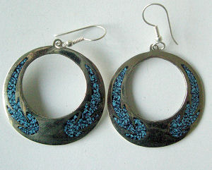 Mexican earrings Silver with crushed Turquoise (MEX29)