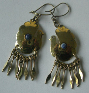 Chilean Brass Earrings with Lapis CH06