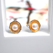Silver & Gold Stud Earrings with Pearls  (G0018)