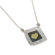 Silver Square Necklace with Brass Heart (NG0046)