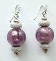 Lilac murano silver foil glass bead earrings with silver (M-Ch-009)