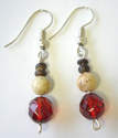 Bead silver earrings with red & beige beads
