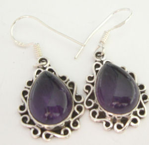 Amethyst Purple Silver Earrings Fancy design (AE05)