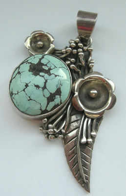 Turquoise Silver Flower Pendant (TP04)