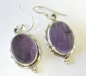 Amethyst Purple Silver Earrings Fancy design  (AE03)