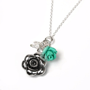 Silver Flower Necklace Turquoise & Crystal  Beads (SB0074)