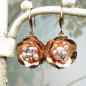 Golden Flower  Earrings with Pearl & crystal (00114)