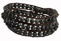 Leather Wrap Bracelet with Gemstone - BLACK (03)